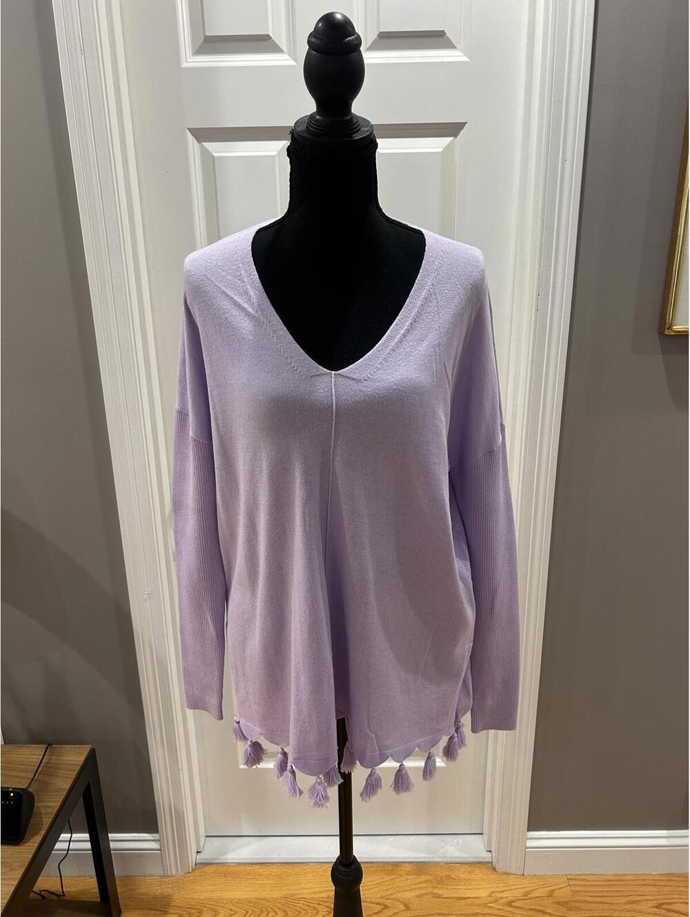 Lilly Pulitzer Light Purple V-Neck Sweater with Tassel Hem